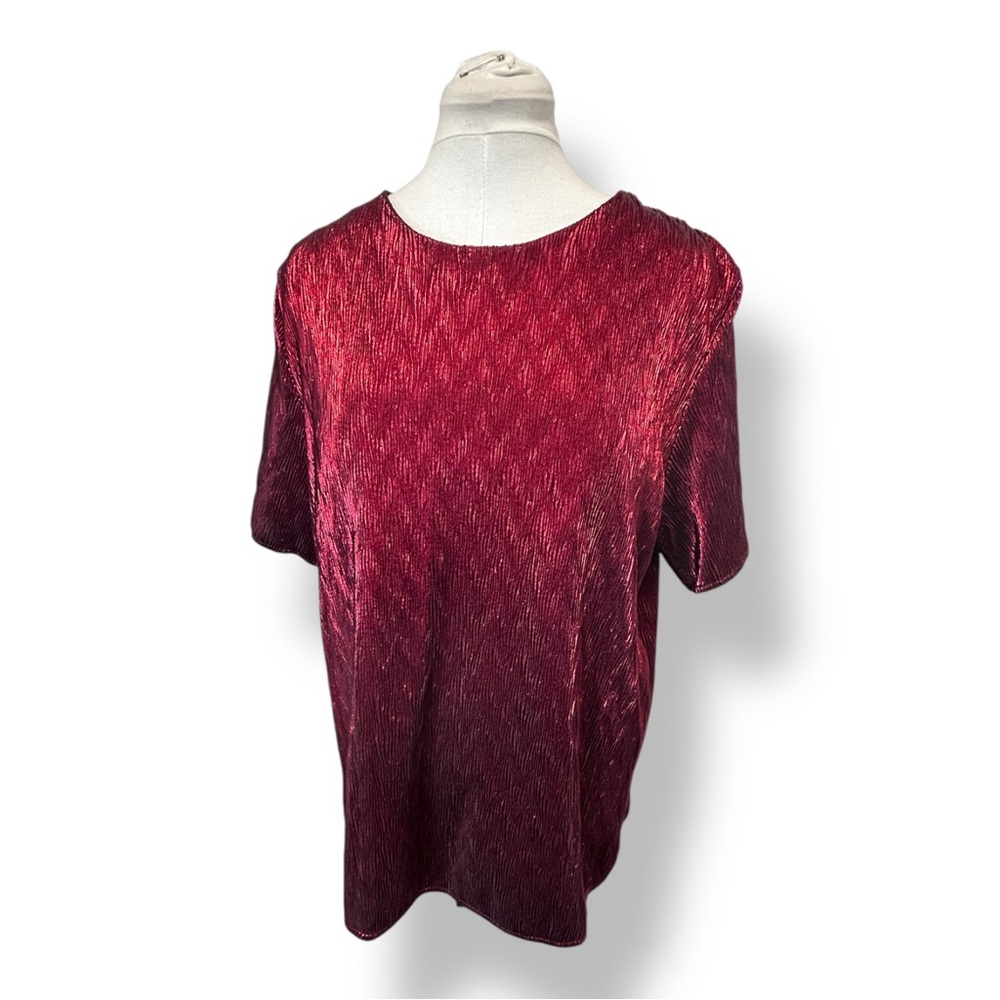 Erena Women’s Short Sleeve Textured Shimmery Blouse VTG Made in USA Wine Red 1X